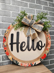 Hello double circle floral Door Sign