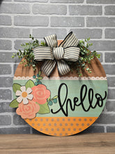 Load image into Gallery viewer, Hello Teal Roses Door Sign