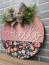 Load image into Gallery viewer, Black Floral Pink Center Door Sign