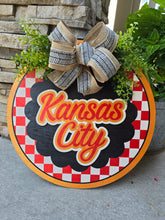 Load image into Gallery viewer, Buffalo Plaid Scalloped Kansas city door hanger