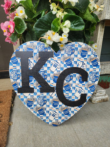 KC Baseball Pattern Heart Door Hanger