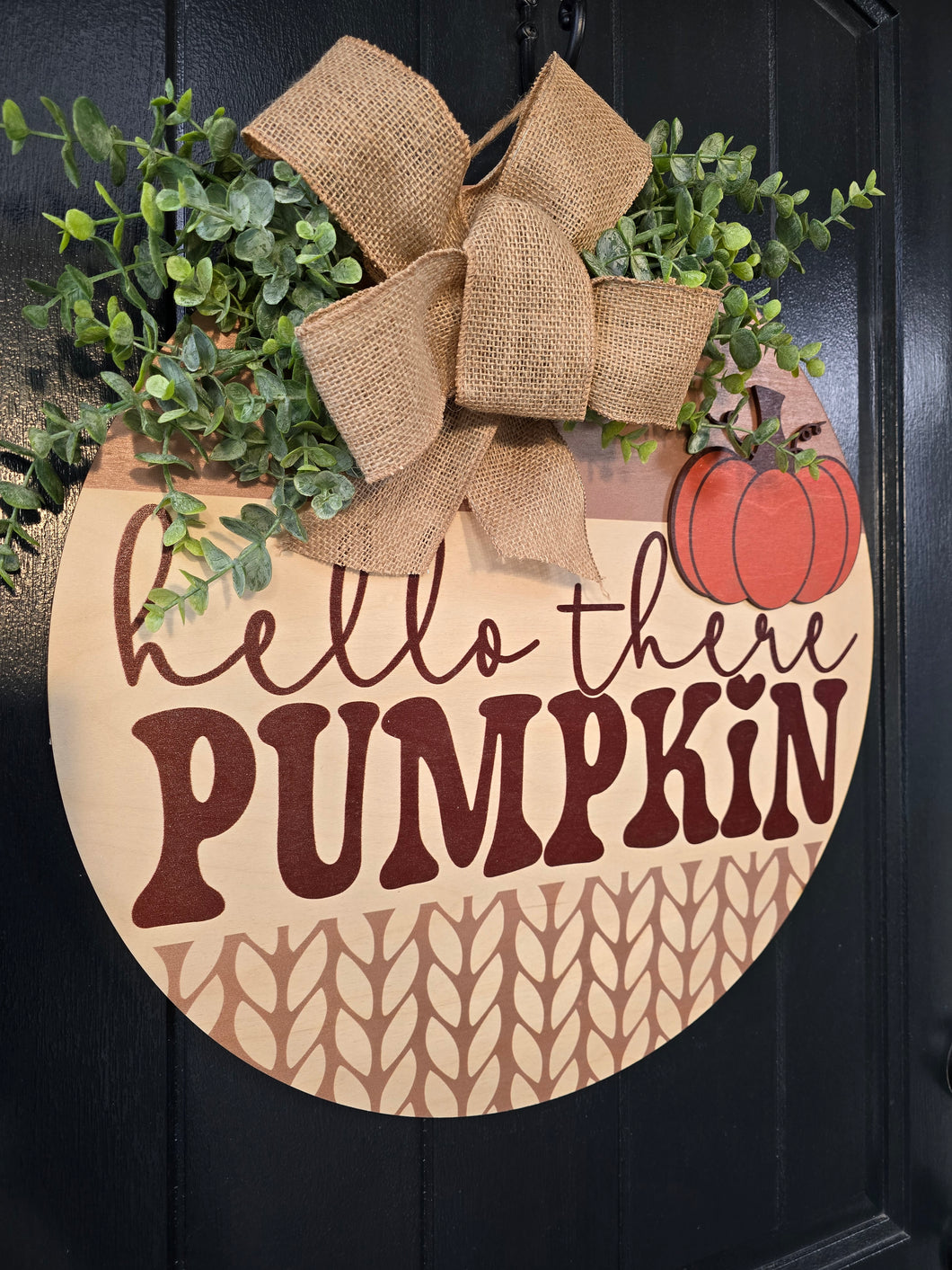Hello There knit Pumpkin Door Hanger