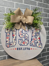Load image into Gallery viewer, USA Floral Door Sign
