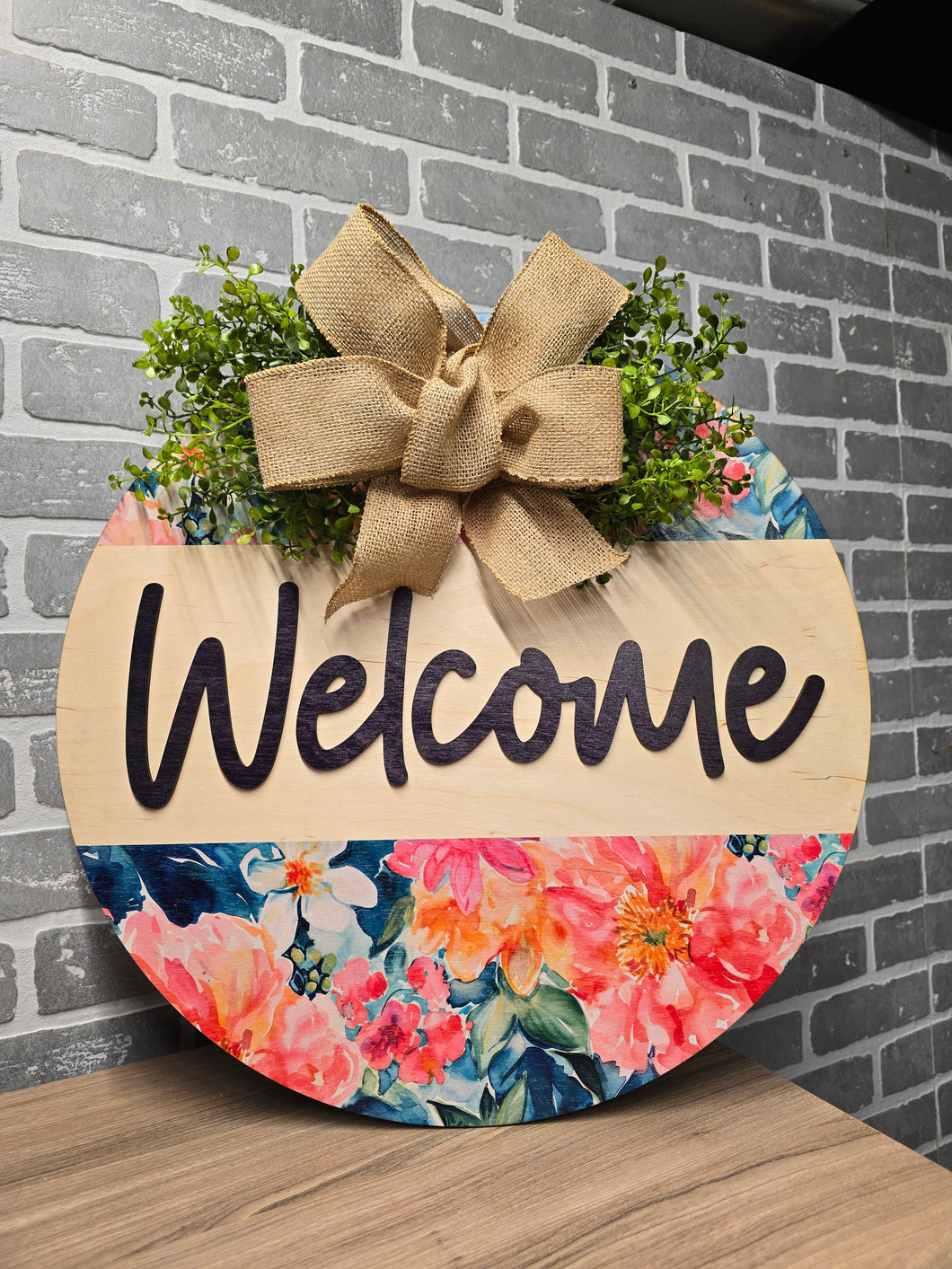 Welcome bright peony door hanger