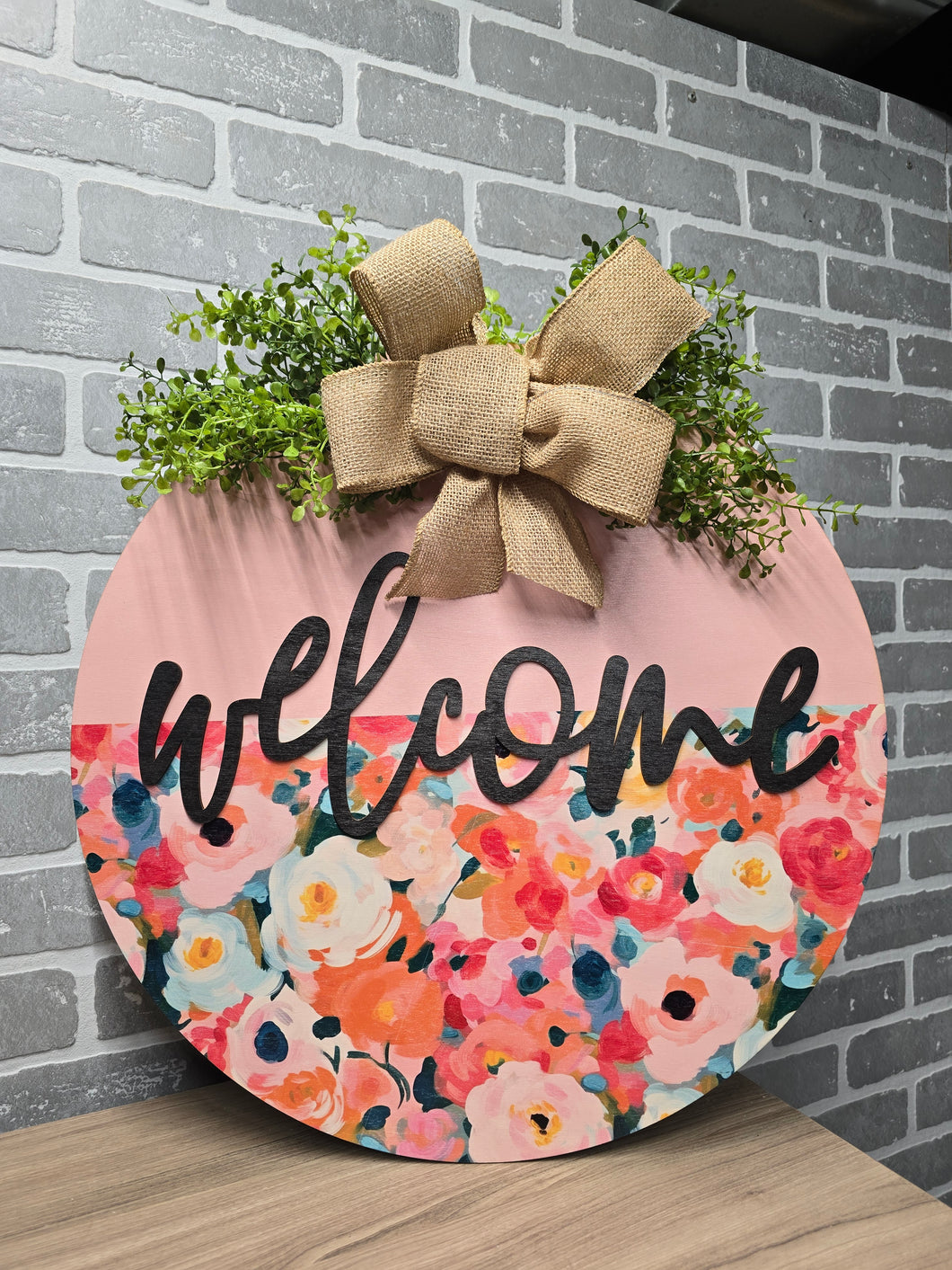 Welcome divided ranuculus door hanger