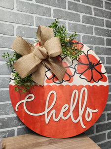 Red Hello Poppy door hanger