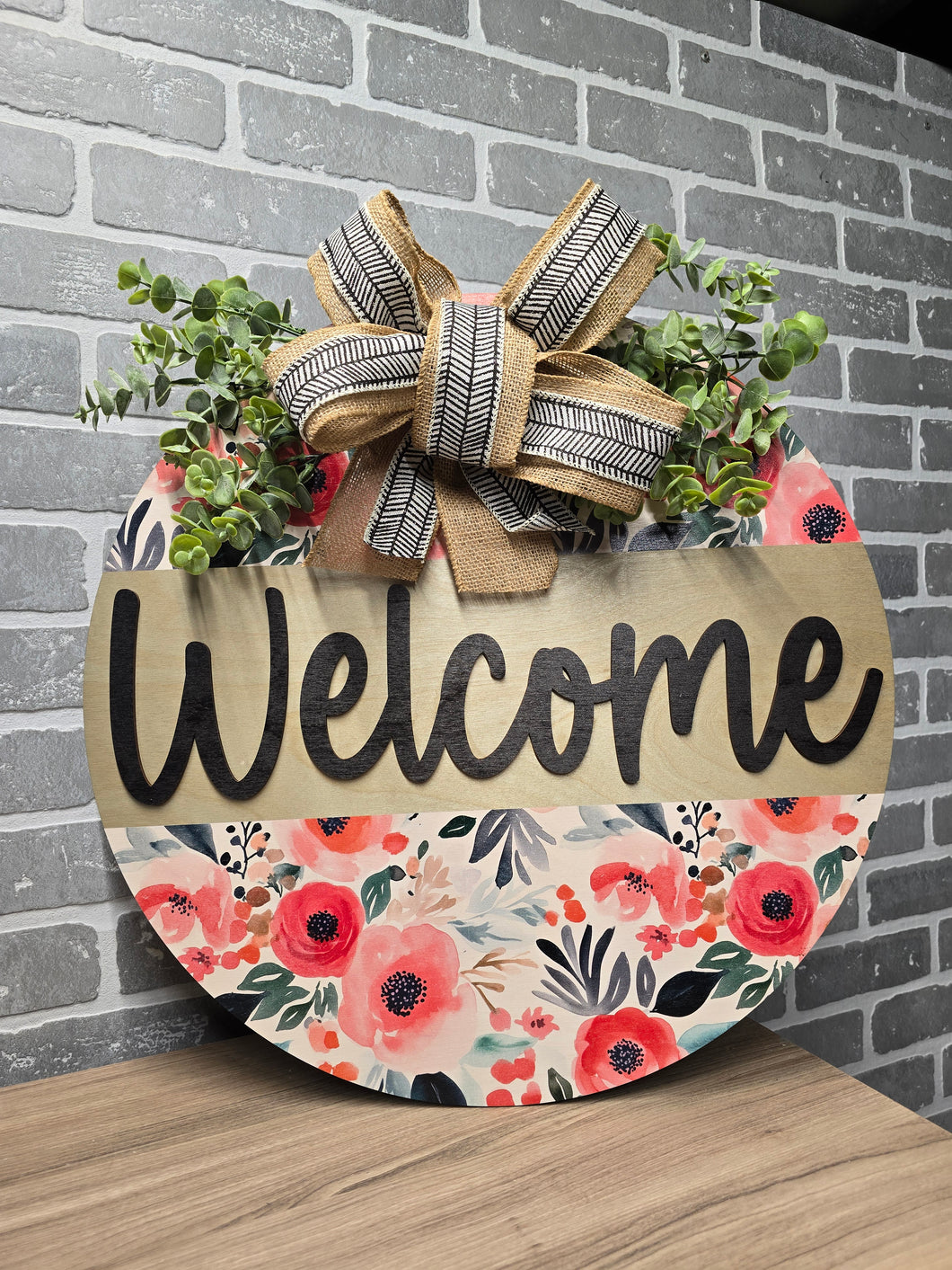 Welcome half spring ranuculus door hanger