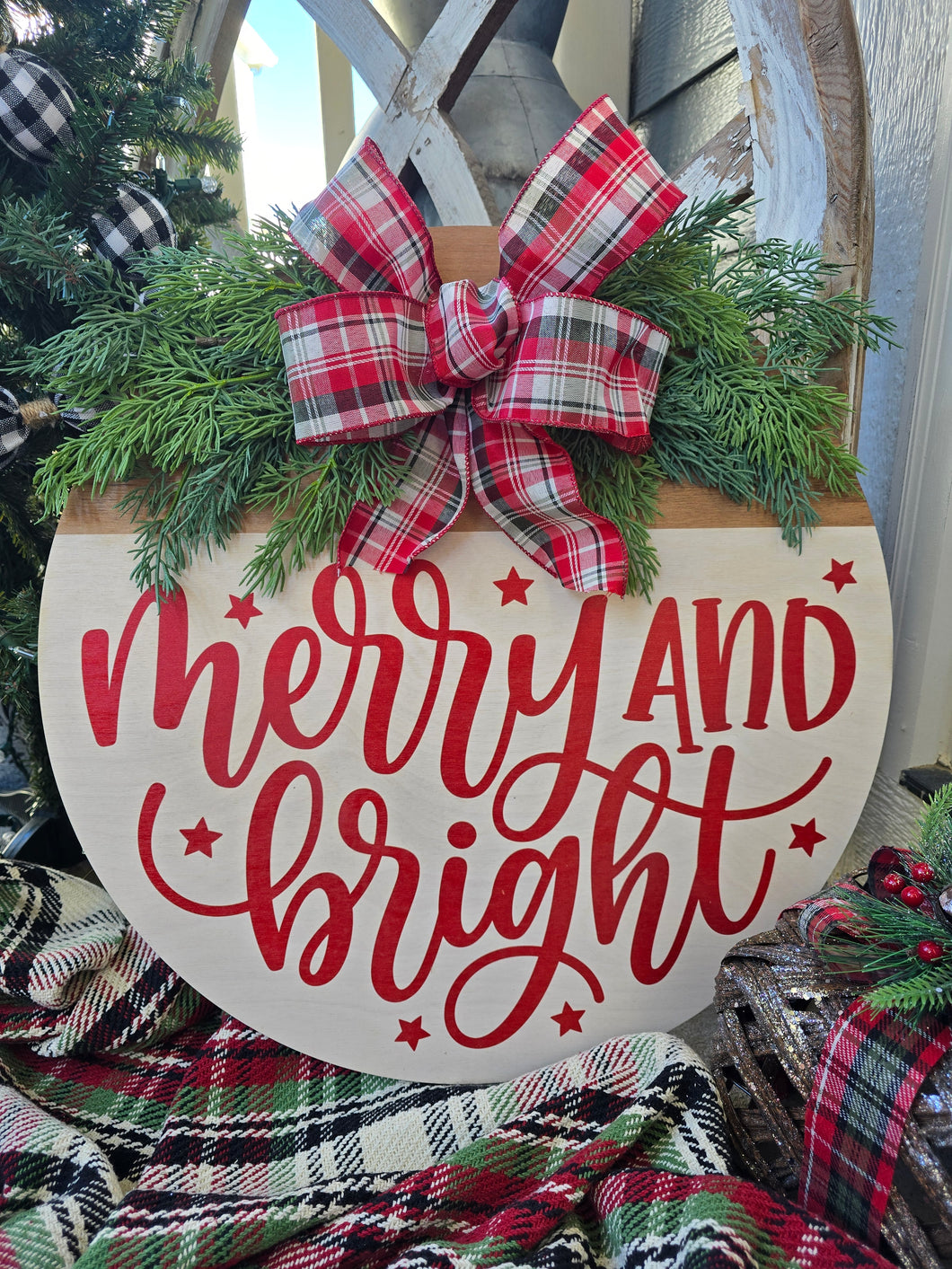 Merry & Bright Red/white Door Hanger