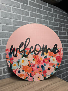 Welcome divided ranuculus door hanger