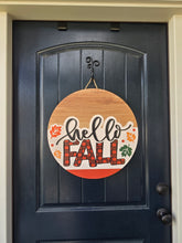 Load image into Gallery viewer, Hello fall Buffalo plaid door hanger
