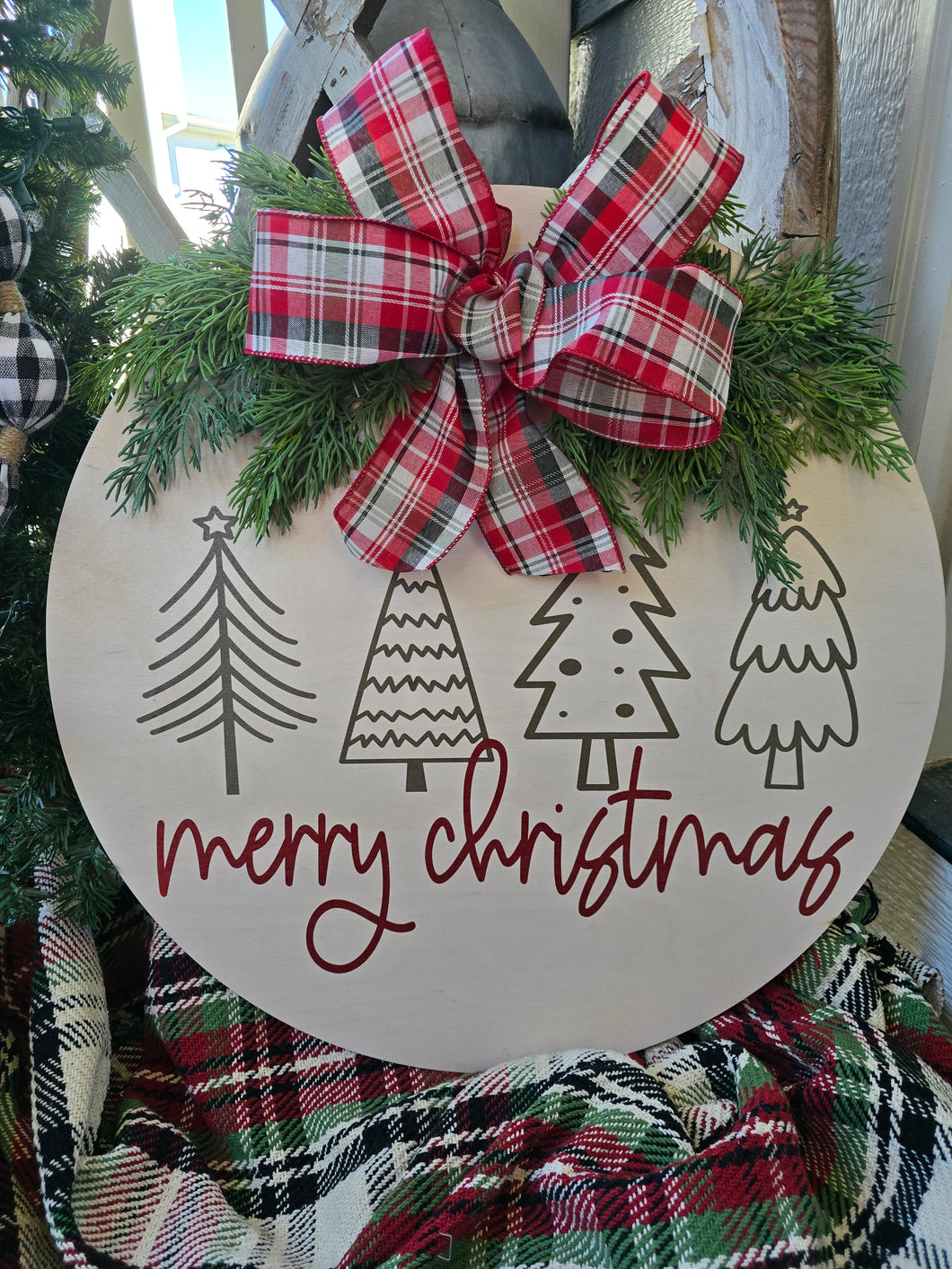 Neutral hand drawn trees merry christmas