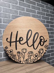 Spring Woodgrain hello door hanger