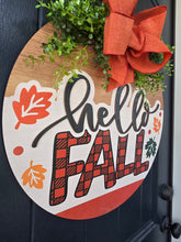 Load image into Gallery viewer, Hello fall Buffalo plaid door hanger
