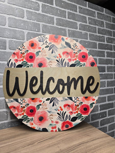 Welcome half spring ranuculus door hanger