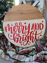 Load image into Gallery viewer, Merry &amp; Bright Red/white Door Hanger
