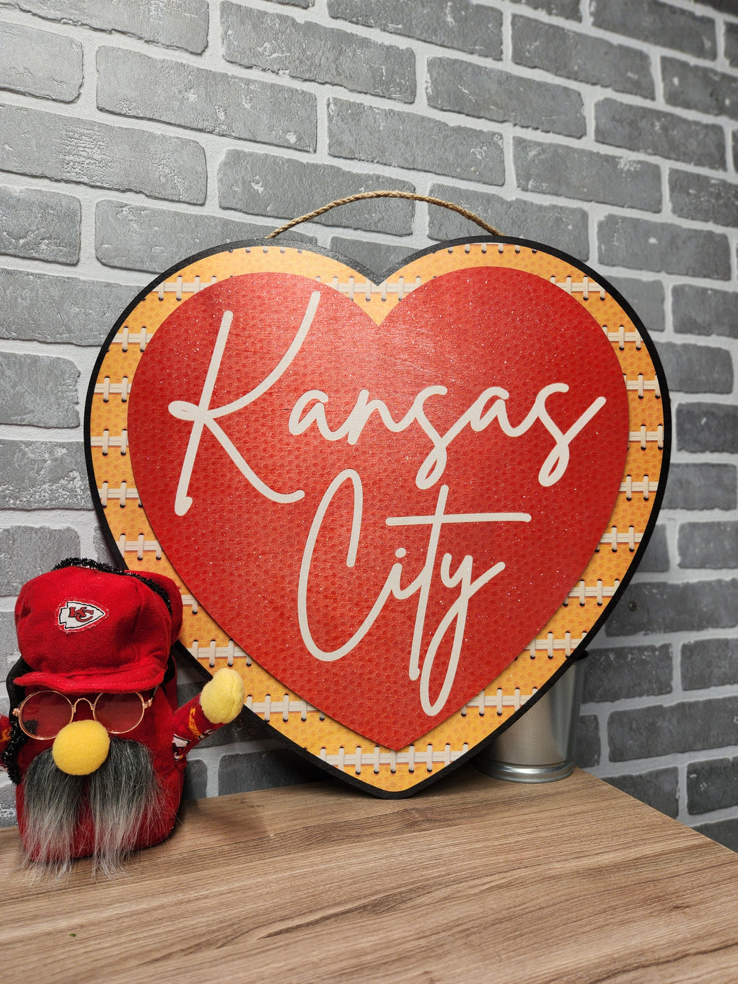 Kansas City Football Laces Heart Door Hanger