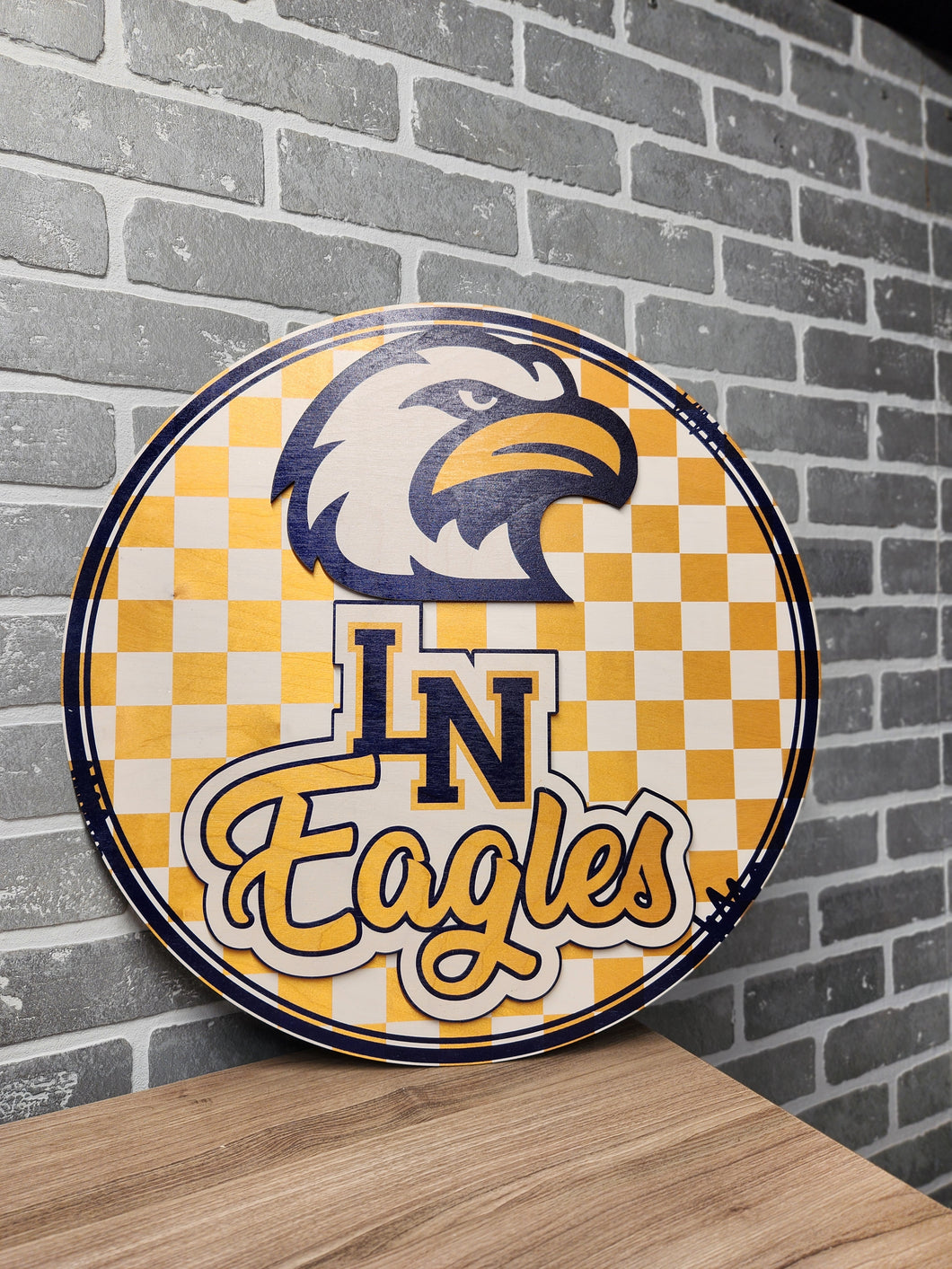 Liberty North checkered door sign