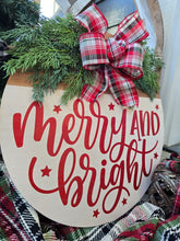 Load image into Gallery viewer, Merry &amp; Bright Red/white Door Hanger
