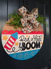 Load image into Gallery viewer, Red, white and Boom Door Hanger
