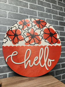 Red Hello Poppy door hanger