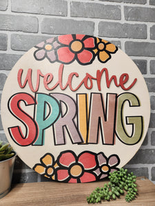 Bright welcome spring door hanger